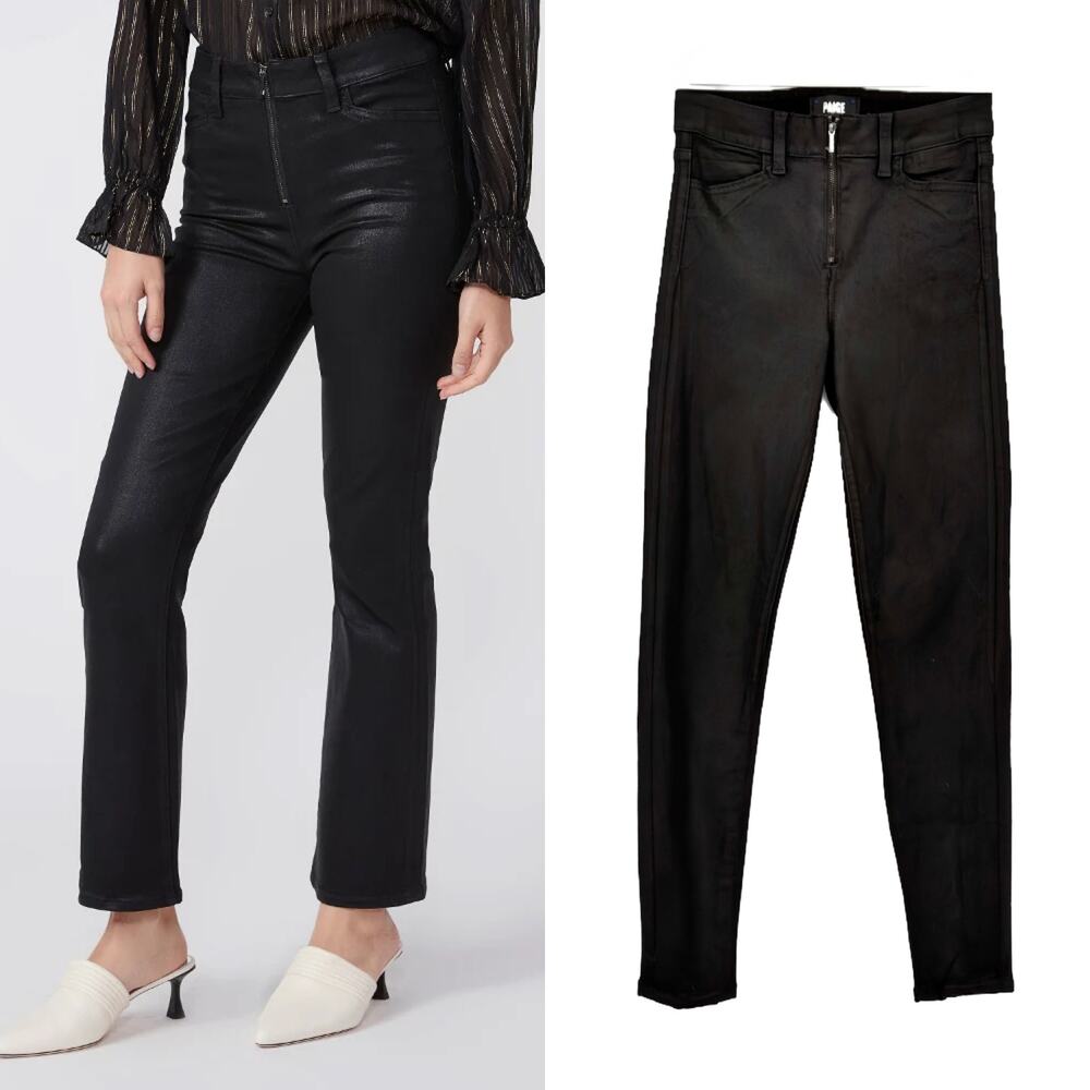 Paige Claudine Exposed Front Zipper size 24 Black Fog Luxe Coated Skinny Leg